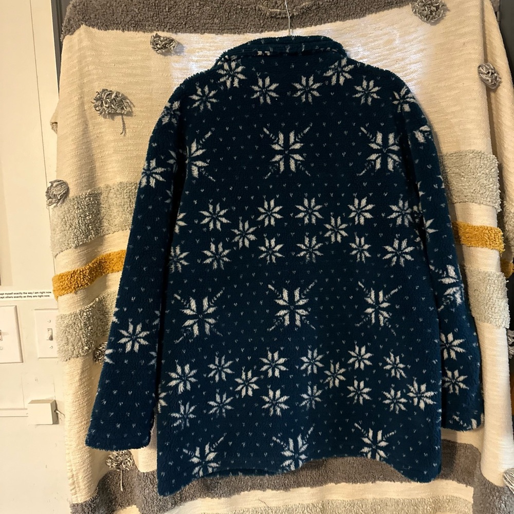 Vintage LL Bean Navy Snowflake Sherpa Fleece Coat - Women’s Large - Picture 8 of 10